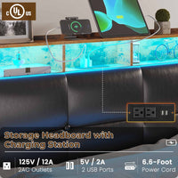 Sikaic Bed Frame Twin Size 4 Storage Drawers LED Bed Frame with Charging Station Black