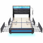 Sikaic Bed Frame Twin Size 4 Storage Drawers LED Bed Frame with Charging Station Black