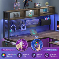 Sikaic Gaming Desk L Shaped Reversible Gaming Desk With Power Outlets Keyboard Tray Walnut Brown