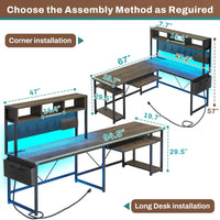 Sikaic Gaming Desk L Shaped Reversible Gaming Desk With Power Outlets Keyboard Tray Walnut Brown