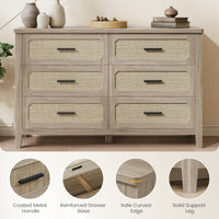 Sikaic 4-Piece Set Boho Rattan Dresser Nightstand Set with Charging Station Grey Oak Grey Oak / Engineered Wood / Boho