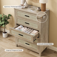 Sikaic 4-Piece Set Boho Rattan Dresser Nightstand Set with Charging Station Grey Oak Grey Oak / Engineered Wood / Boho
