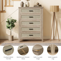 Sikaic 4-Piece Set Boho Rattan Dresser Nightstand Set with Charging Station Grey Oak Grey Oak / Engineered Wood / Boho