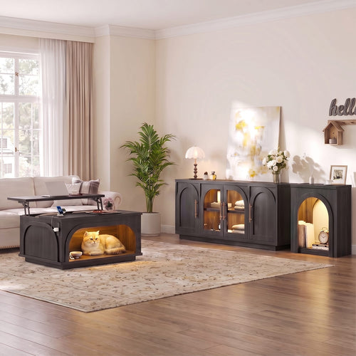 Sikaic 4-Piece Set 4-Piece Sikaic Arched Living Room Furniture Set Matte Black Matte Black / Engineered Wood / Modern