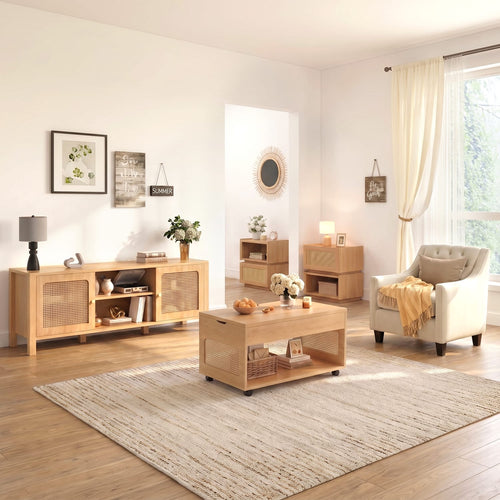 Sikaic 4-Piece Set 4-Piece Sikaic Boho Rattan Living Room Set Natural Natural / TV Stand + Coffee Table + 2 Side Tables