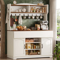 Sikaic 47.2 inch Bakers Rack with Storage and Drop Leaf,  White