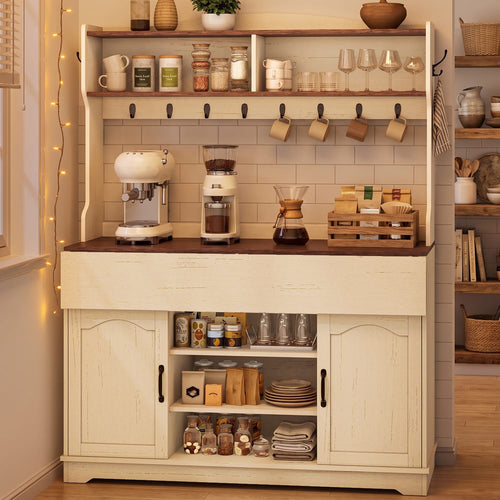 Sikaic 47.2 inch Bakers Rack with Storage and Drop Leaf,  White