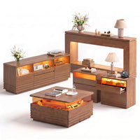 Sikaic 5-Piece Set Sikaic Modern 5-Piece LED Glass Furniture Set – Walnut Finish Brown/Walnut / Engineered Wood/Glass / Modern