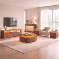 Sikaic 5-Piece Set Sikaic Modern 5-Piece LED Glass Furniture Set – Walnut Finish