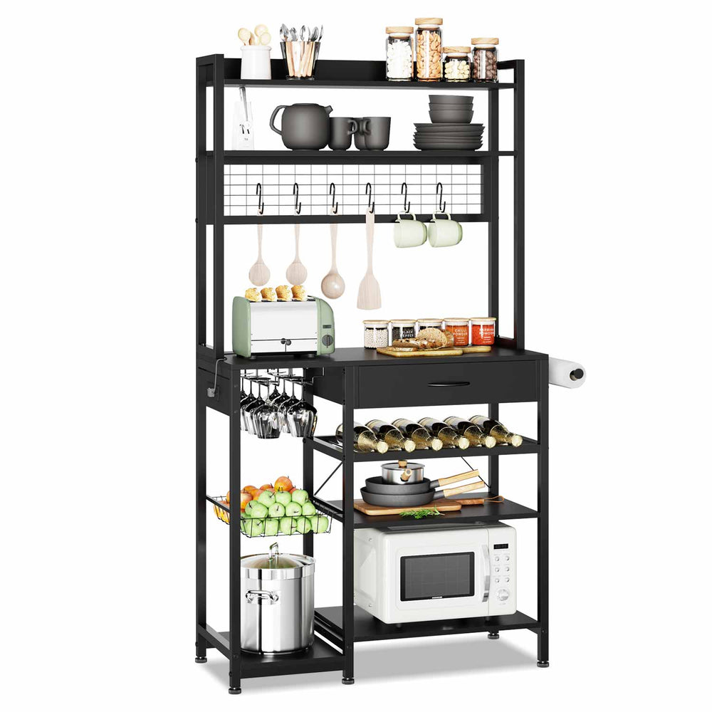 Sikaic Bakers Rack SIKAIC Coffee Bar With Power Outlet and Open Storage Black Black / Iron / Modern