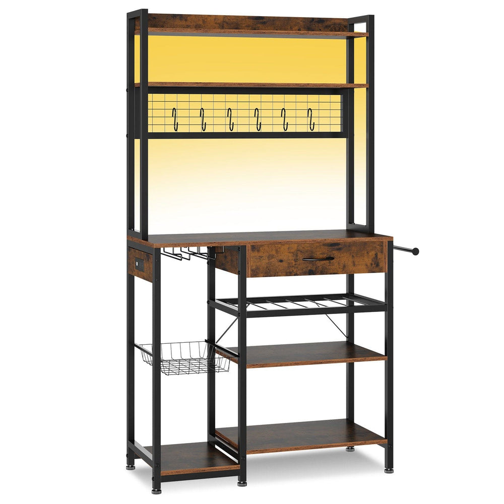 Sikaic Bakers Rack Baker's Rack With Power Outlet Brown Brown / Iron / Modern