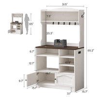 Sikaic Bakers Rack 31.5 inch Farmhouse Bakers Rack with Power Outlet & Storage White White / Engineered Wood / Farmhouse