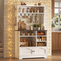 Sikaic Bakers Rack 31.5 inch Farmhouse Bakers Rack with Power Outlet & Storage White White / Engineered Wood / Farmhouse