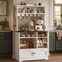 Sikaic Bakers Rack 31.5 inch Farmhouse Bakers Rack with Power Outlet & Storage White White / Engineered Wood / Farmhouse