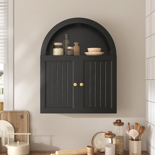 Sikaic Bathroom Wall Cabinet Arched Bathroom Wall Cabinet with Grille Door Black Black / Engineered Wood / Modern