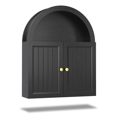 Sikaic Bathroom Wall Cabinet Arched Bathroom Wall Cabinet with Grille Door Black Black / Engineered Wood / Modern