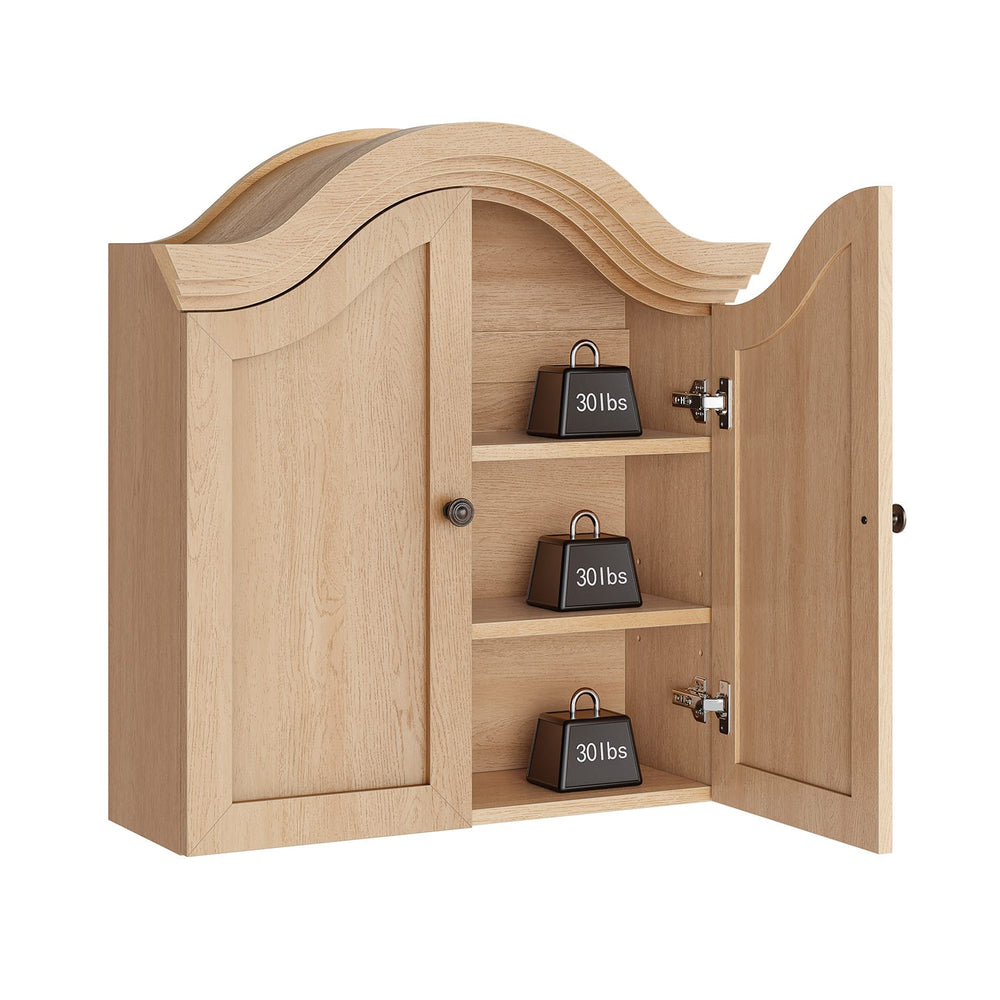 Sikaic Bathroom Wall Cabinet Scalloped Arch Bathroom Wall Cabinet with Adjustable Shelf Natural Natural / Engineered Wood / Modern