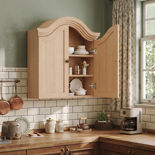 Sikaic Bathroom Wall Cabinet Scalloped Arch Bathroom Wall Cabinet with Adjustable Shelf Natural Natural / Engineered Wood / Modern