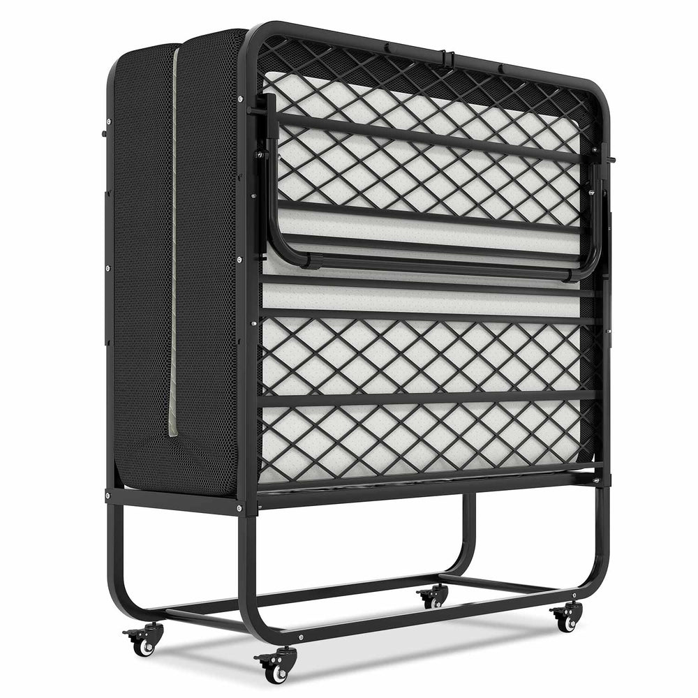 Sikaic Bed Twin Size Folding Bed with Memory Foam Mattress Black Black / Modern