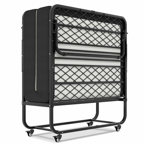 Sikaic Bed Twin Size Folding Bed with Memory Foam Mattress Black Black / Modern