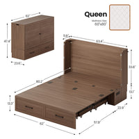 Sikaic Bed Queen Murphy Bed with Drawer & Charging Station,Brown Brown / Engineered Wood / 62 x 23.6 x 47.4 inches