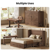 Sikaic Bed Queen Murphy Bed with Drawer & Charging Station,Brown Brown / Engineered Wood / 62 x 23.6 x 47.4 inches