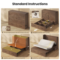 Sikaic Bed Queen Murphy Bed with Drawer & Charging Station,Brown Brown / Engineered Wood / 62 x 23.6 x 47.4 inches