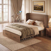 Sikaic Bed Queen Murphy Bed with Drawer & Charging Station,Brown Brown / Engineered Wood / 62 x 23.6 x 47.4 inches