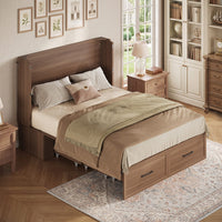 Sikaic Bed Queen Murphy Bed with Drawer & Charging Station,Brown Brown / Engineered Wood / 62 x 23.6 x 47.4 inches