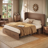 Sikaic Bed Queen Murphy Bed with Drawer & Charging Station,Brown Brown / Engineered Wood / 62 x 23.6 x 47.4 inches