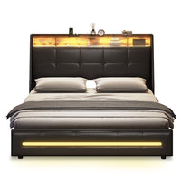 Sikaic Bed Frame 4 Storage Drawers LED Bed Frame Black