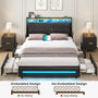 Sikaic Bed Frame 4 Storage Drawers LED Bed Frame with Charging Station Black