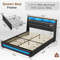 Sikaic Bed Frame 4 Storage Drawers LED Bed Frame with Charging Station Black