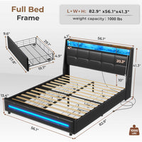 Sikaic Bed Frame 4 Storage Drawers LED Bed Frame with Charging Station Black