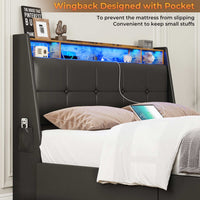 Sikaic Bed Frame 4 Storage Drawers LED Bed Frame with Charging Station Black