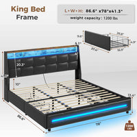 Sikaic Bed Frame 4 Storage Drawers LED Bed Frame with Charging Station Black