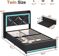 Sikaic Bed Frame King Size LED Upholstered Platform Bed Frame with Charging Station No Box Spring Needed Black