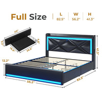 Sikaic Bed Frame King Size LED Upholstered Platform Bed Frame with Charging Station No Box Spring Needed Black