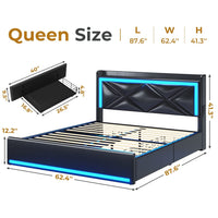Sikaic Bed Frame King Size LED Upholstered Platform Bed Frame with Charging Station No Box Spring Needed Black