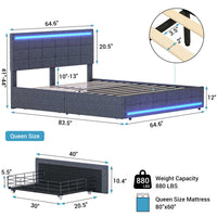 Sikaic Bed Frame LED Bed Frame With Storage Charging Outlets Dark Grey