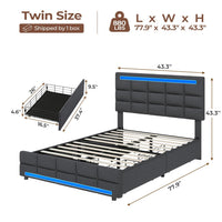 Sikaic Bed Frame LED Bed Frame With Storage Charging Outlets Dark Grey