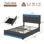 Sikaic Bed Frame LED Bed Frame With Storage Charging Outlets Dark Grey