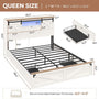 Sikaic Bed Frame LED Farmhouse Wooden Platform Bed Frame With Charging Station 2 Drawers & Storage Headboard Sliding Barn Door White
