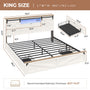 Sikaic Bed Frame LED Farmhouse Wooden Platform Bed Frame With Charging Station 2 Drawers & Storage Headboard Sliding Barn Door White