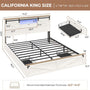 Sikaic Bed Frame LED Farmhouse Wooden Platform Bed Frame With Charging Station 2 Drawers & Storage Headboard Sliding Barn Door White
