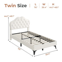 Sikaic Bed Frame Princess Velvet Upholstered Platform Bed Frame with Adjustable Crystal Button Headboard and RGB LED Lights Creamy White