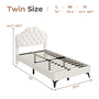 Sikaic Bed Frame Princess Velvet Upholstered Platform Bed Frame with Adjustable Crystal Button Headboard and RGB LED Lights Creamy White