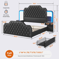 Sikaic Bed Frame PU Leather Upholstered Led Bed Frame with Storage Drawers Outlets & Nightstands Black