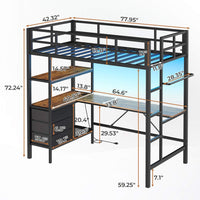 Sikaic Bed Frame LED Loft Metal Twin Size Bed Frame with L Shaped Desk Charging Station Drawers Storage Shelves and Safety Guard & Ladder No Box Spring Needed Black