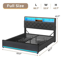 Sikaic Bed Frame Upholstered Platform Bed Frame with LED Lights & Charging Station Hidden Storage Headboard and 4 Drawers Linen Dark Grey